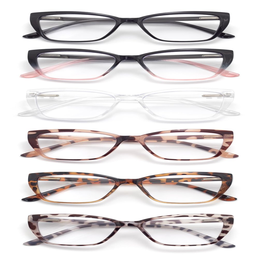 FoxMook 6-Pack Reading Glasses for Women, Oprah Style Frame Spring Hinge Readers Blue Light Blocking Glasses, 6 Colors Mix 2.25 x