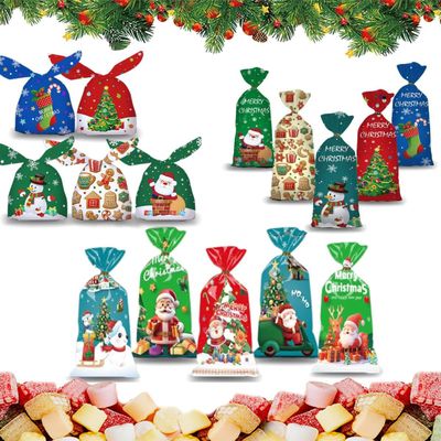 CMFYlive Christmas Candy Bags - 15 Styles, 150 Pcs with 5 Bunny Styles & 100 Twist Ties