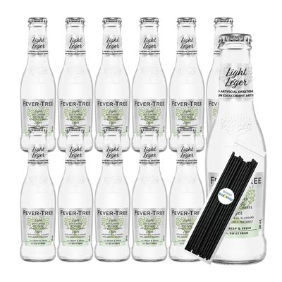 Fever Tree Premium Mixer 6.8 fl oz Glass Bottles 12 Pack + 20 Plastic Stirrer Sticks by KOOL8SHOP Infinite Deals (12 Pack, Cucumber Light)