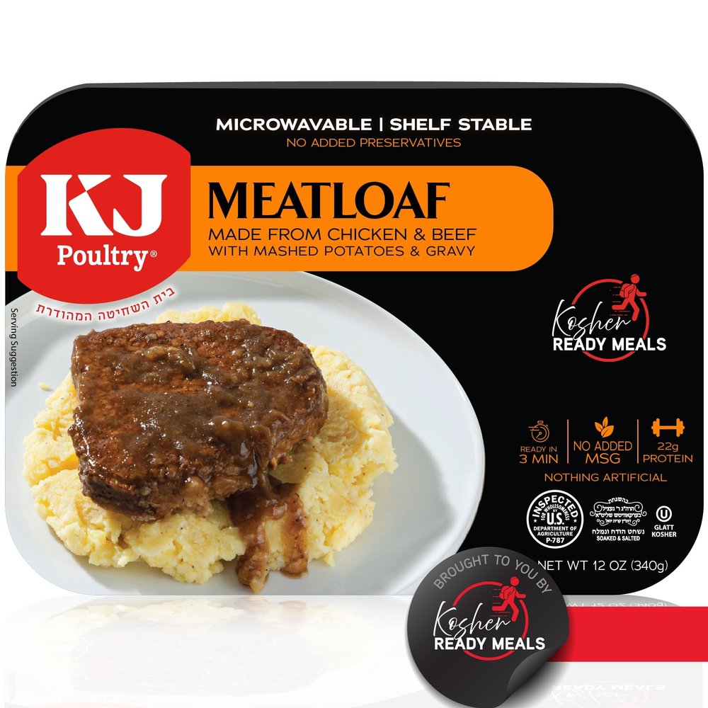KJ Poultry Kosher Ready Meals - Meatloaf & Mashed Potato, MRE Meals Ready to Eat (1 Pack) Prepared Entree Fully Cooked, Shelf Stable Microwave Dinner Travel, Military, Camping, Emergency Survival