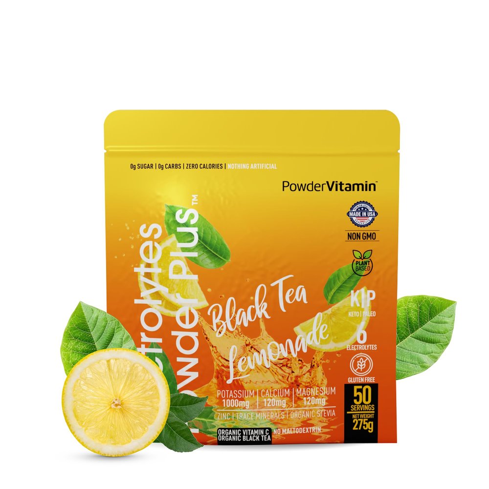 Electrolytes Powder Plus (50 Servings) Black Tea Lemonade Electrolyte Powder Zero Calorie Keto,0 Sugar, No Maltodextrin,1000mg Potassium,120mg Calcium,120mg Magnesium, Hydration Powder