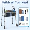 Loyoda Folding Walker with Basket and Glide Skis, 5" Wheels Lightweight Walkers for Seniors and Adults, Supports Up to 350 Pounds, Adjustable Height, Compact Standard Walker view 3