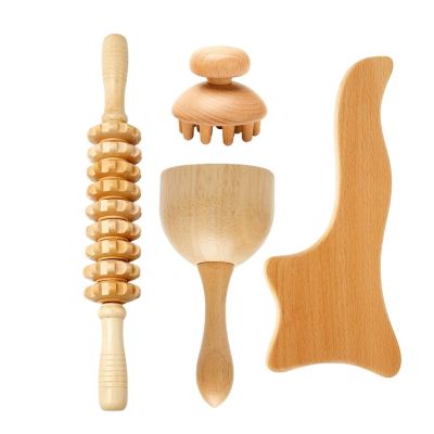 Anti Cellulite Wood Therapy Massage Tools Wooden Massager Roller Gua Sha Cup Maderoterapia Kit Lymphatic Drainage(Style m)