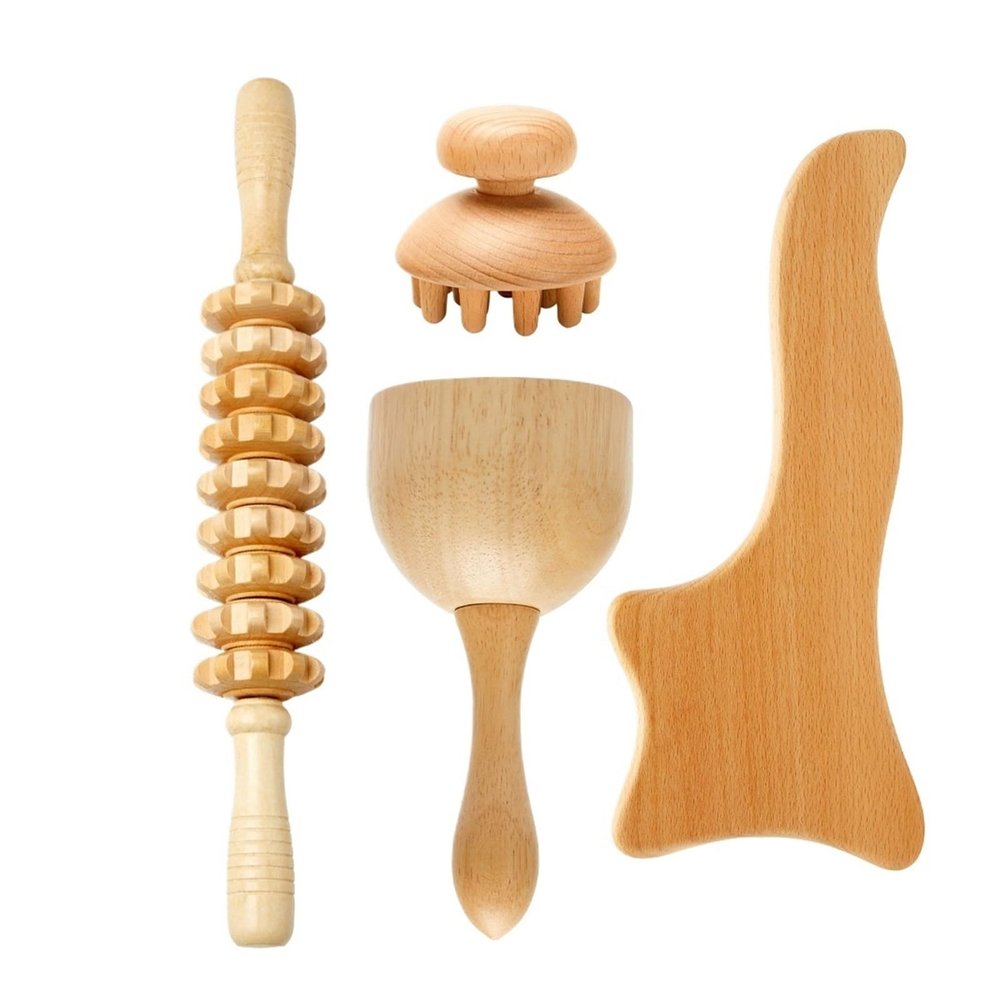 Anti Cellulite Wood Therapy Massage Tools Wooden Massager Roller Gua Sha Cup Maderoterapia Kit Lymphatic Drainage(Style m)