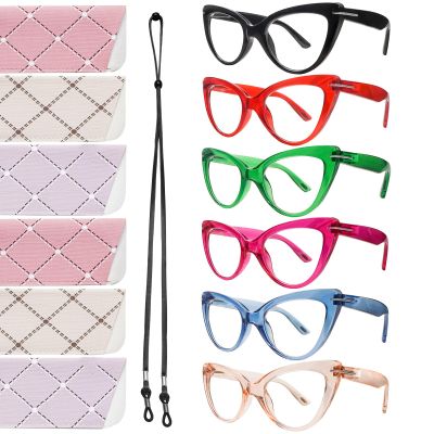 BONCAMOR 6 Pack Fashion Cat Eye Reading Glasses for Women Blue Light Blocking Oversized Spring Hinges Computer Readers (6 Mix Color-3, 1, Diopters)