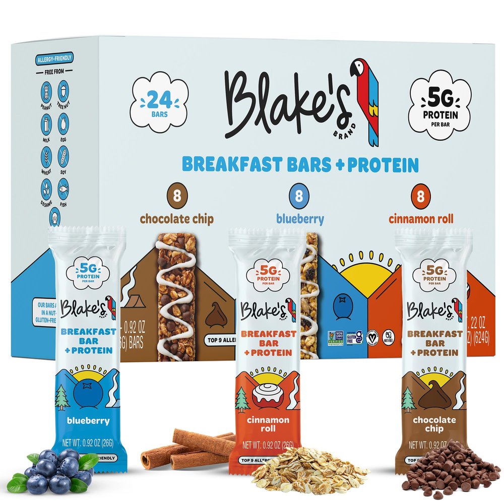 Blake's Seed Based Breakfast Bars with Protein Variety Pack (24 Count), 5g Clean Plant-Based Protein, Gluten Free, Nut Free, Dairy Free & Vegan, Healthy Snacks for Kids or Adults, School Safe