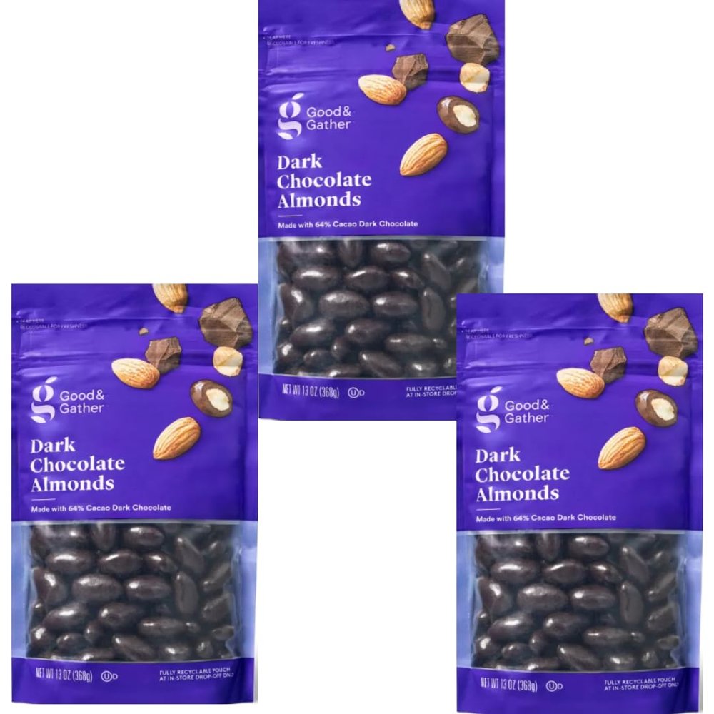 3 packs of Dark Chocolate Almonds, 13 oz, Pack of 3