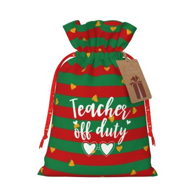 NUSDB Teacher Off Duty Christmas Gift Bags, Santa Wrapping Bag,with Drawstring and Tags for Reusable