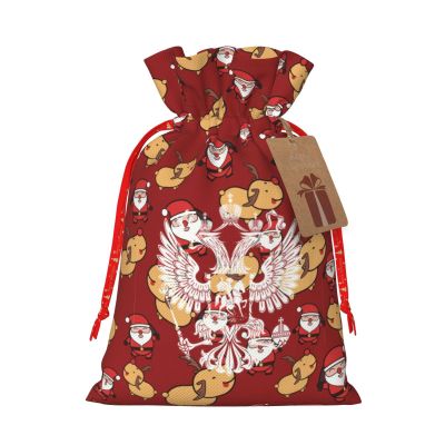 NUSDB Russia Flag Russian Emblem Christmas Gift Bags, Santa Wrapping Bag,with Drawstring and Tags for Reusable