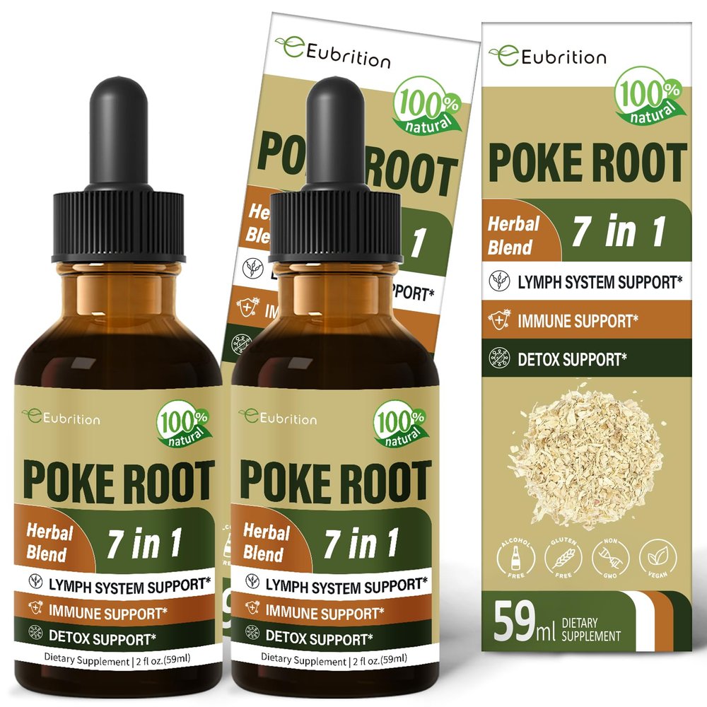 Eubrition Lymph System Support with Poke Root Drops, Lymphatic Drainage Supplement for Lymphedema, 7 in 1 Formula with Goldenseal Extract for Immune Support, Dandelion for Detox & Cleanse. 4oz