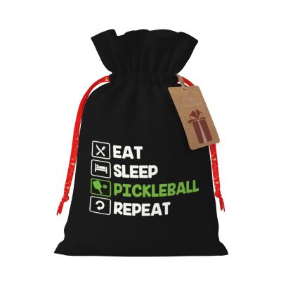 NUSDB Eat Sleep Pickleball Repeat Christmas Gift Bags, Santa Wrapping Bag,with Drawstring and Tags for Reusable