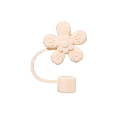 Beige Flowers Silicone Straw Cover for 10mm Straw Covers Cap for Stanley Cup Accessories, Cute Straw Topper for Tumblers Straw Cap Stopper for Reusable Straws Tip Lids