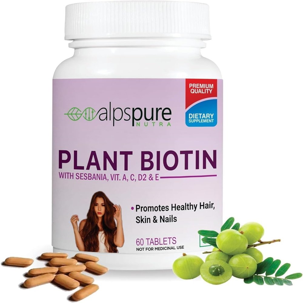 Biotin Supplements for Hair Growth, Strong Hairs, Glowing Skin & Healthy Nails | Reduce Hair Loss with Natural Biotin Source Sesbania Extract | 60 Veg. Tablets