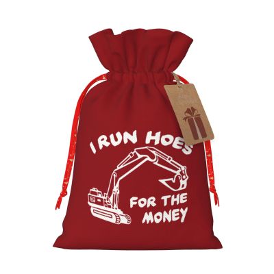 NUSDB I Run Hoes for Money Christmas Gift Bags, Santa Wrapping Bag,with Drawstring and Tags for Reusable