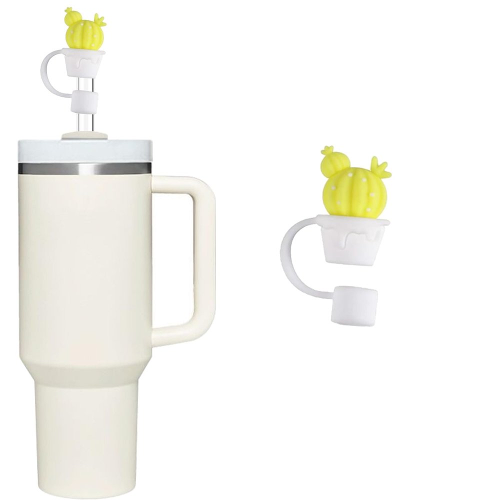 Yellow Cactus Straw Cover for Stanley 40&30 Oz Cup, 10mm Silicone Straw Covers Cap for Stanley Cup Accessories, Straw Cap Stopper for Reusable Straws Tip Lids, Cute Straw Topper for Tumblers