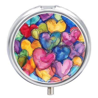 Pill Box 3 Compartment Many Colored Hearts Pill Case for Purse Portable Pill Container Metal Medicine Box Pillbox Dispenser Travel Vitamin Holder Weekly Pill Organizer