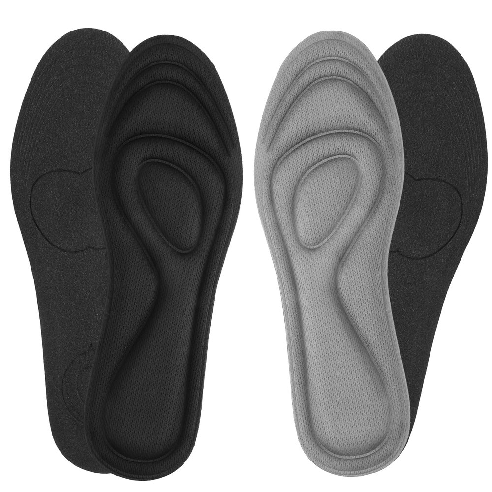 2 Pairs Memory Foam Insoles, Full-Foot Responsive Cushioning, Plantar Fasciitis Insoles for Women Man, Orthotic Shoe Inserts Arch Support Inserts for Foot Health (Black Grey, W 7.5-8.5 /M 5.5-6.5)