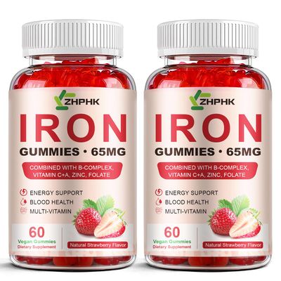 ZHPHK Iron Supplement Gummies for Women, Men & Kids, 65mg Iron & 250mg Vitamin C per Serving - Healthy Blood, Energy & Immune Support Iron Vitamin Gummy with Folate, 2 Pack