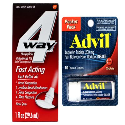 4-Way Nasal Decongestant Spray, Phenylephrine Hydrochloride 1%, 1 Fl Oz + Advil Pocket Pack Ibuprofen 200 mg 10 Ct