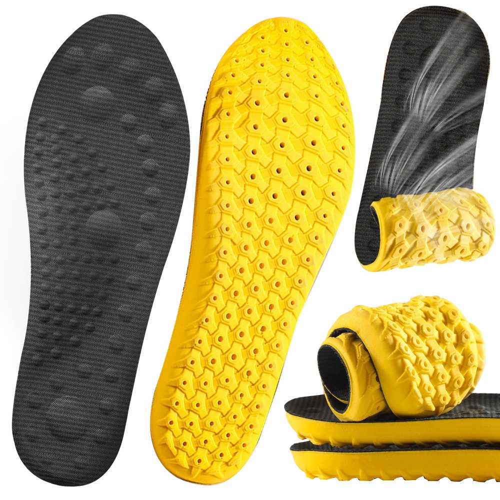 4D Cloud Soles Insoles for Men and Women,Soft Shock Absorption Massage Sports Shoe Inserts, Arch Support Memory Foam Insole (Black, XL Men 11~12 /Women 12.5)