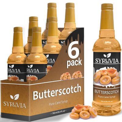 Butterscotch Syrup by Syruvia 6-Pack, 25.4 fl oz, Wholesale Coffee Syrup Shops, Cafes, Baristas, Bistros, & Beverage Bars, Bulk Kosher & Gluten-Free