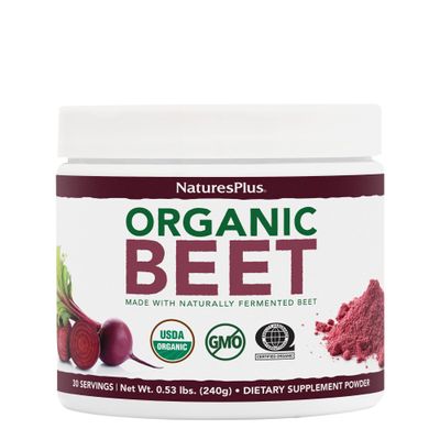 NaturesPlus Organic Beet Powder - 0.53 lbs - Naturally Fermented Beet - USDA Certified Organic, Vegan, Non-GMO - 30 Servings