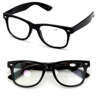 V.W.E. 2 Pairs of Comfortable Classic Retro Reading Glasses - Bifocals - Spring Hinge - Clear Transparent Frame (2 Black, 1.75, x)
