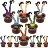 10 Pcs Halloween Cupcake Toppers Witch Leg Feet Boot Cake Picks Paper Cupcake Dish Decoration Happy Halloween Props Theme Birthday Party Cake Topper Favors Supplies Cake Decor view 1