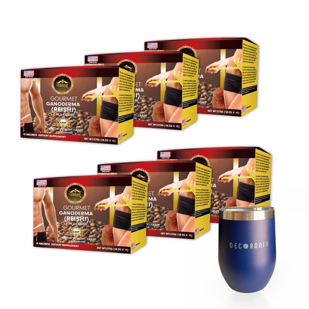 Eternal Spirit Beauty 4 in 1 Coffee, with GANODERMA (REISHI) Pack of 6. Bonus 1 Stainless Steel Coffee Cup, Double Wall Vacuum Insulated Tumbler Mug With Lid