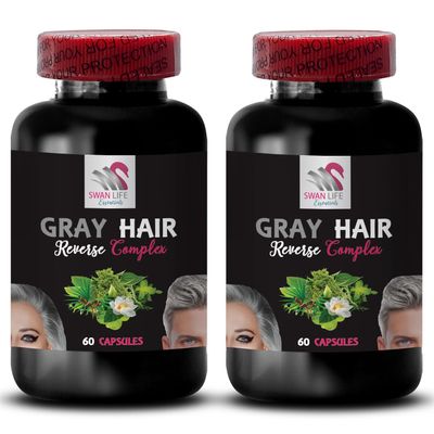 Biotin - Gray Hair Reverse - Horsetail Aerial Parts, Saw Palmetto Berries, PABA, Natural Hair Complex, Stinging Nettle Root, Hair Rejuvenation, Youthful Hair, Hair Pigmentation 2 Bottles 120 Capsules