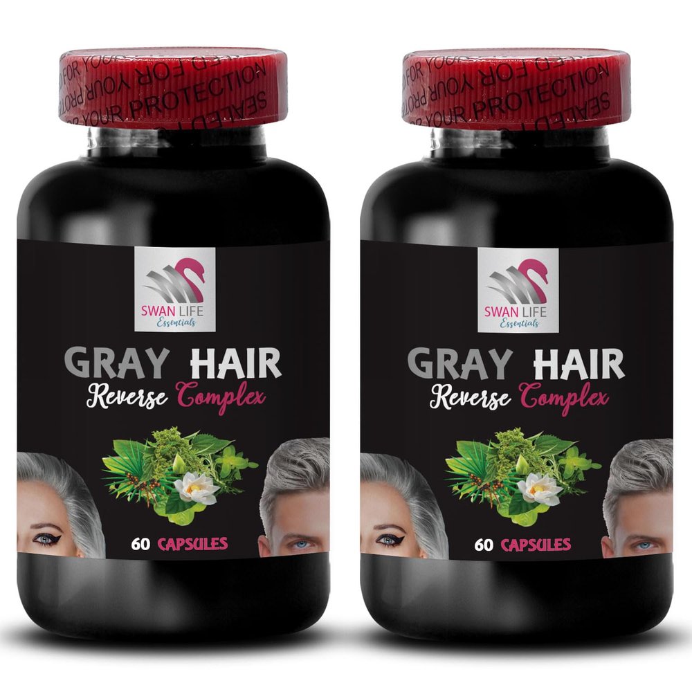 Biotin - Gray Hair Reverse - Horsetail Aerial Parts, Saw Palmetto Berries, PABA, Natural Hair Complex, Stinging Nettle Root, Hair Rejuvenation, Youthful Hair, Hair Pigmentation 2 Bottles 120 Capsules