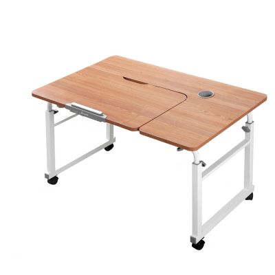 Overbed Table with Wheels Adjustable Height and Length, Thickened Metal Frame Over The Bed Table Adjustable Tilt for Hospital and Home(Brown,100 * 60cm)