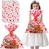 Friends 72 Pcs Valentines Day Cellophane Wrap Bags 24 x 30 Inch Large Plastic Clear Gift Basket Bags Red Heart Sack with Bow Ribbon for Valentines Classroom Prize Gift Exchange(heart) view 1