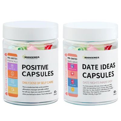 HIONXMGA Positive Messages in a Bottle (60+ Positive Affirmations), 60pcs Date Night Ideas Message in a Bottle (Cozy & Fun), 2 Pack