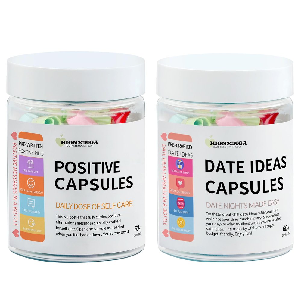 HIONXMGA Positive Messages in a Bottle (60+ Positive Affirmations), 60pcs Date Night Ideas Message in a Bottle (Cozy & Fun), 2 Pack