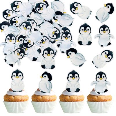 Ercadio 40 PCS Edible Penguin Baby Cupcake Toppers Cute Penguin Cake Picks Christmas Xmas Holiday New Year Holiday Winter Baby Shower Kids Birthday Party Supplies