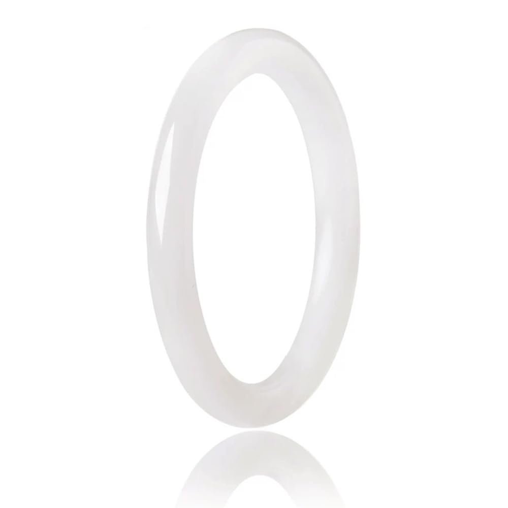 YMHOP White Natural Jade Bangle Bracelet for Women Healing Protection Good Luck Natural Gemstone Fengshui Jewelry for Wife Mother's Day Gift for Mom (White, 58-60mm diameter)