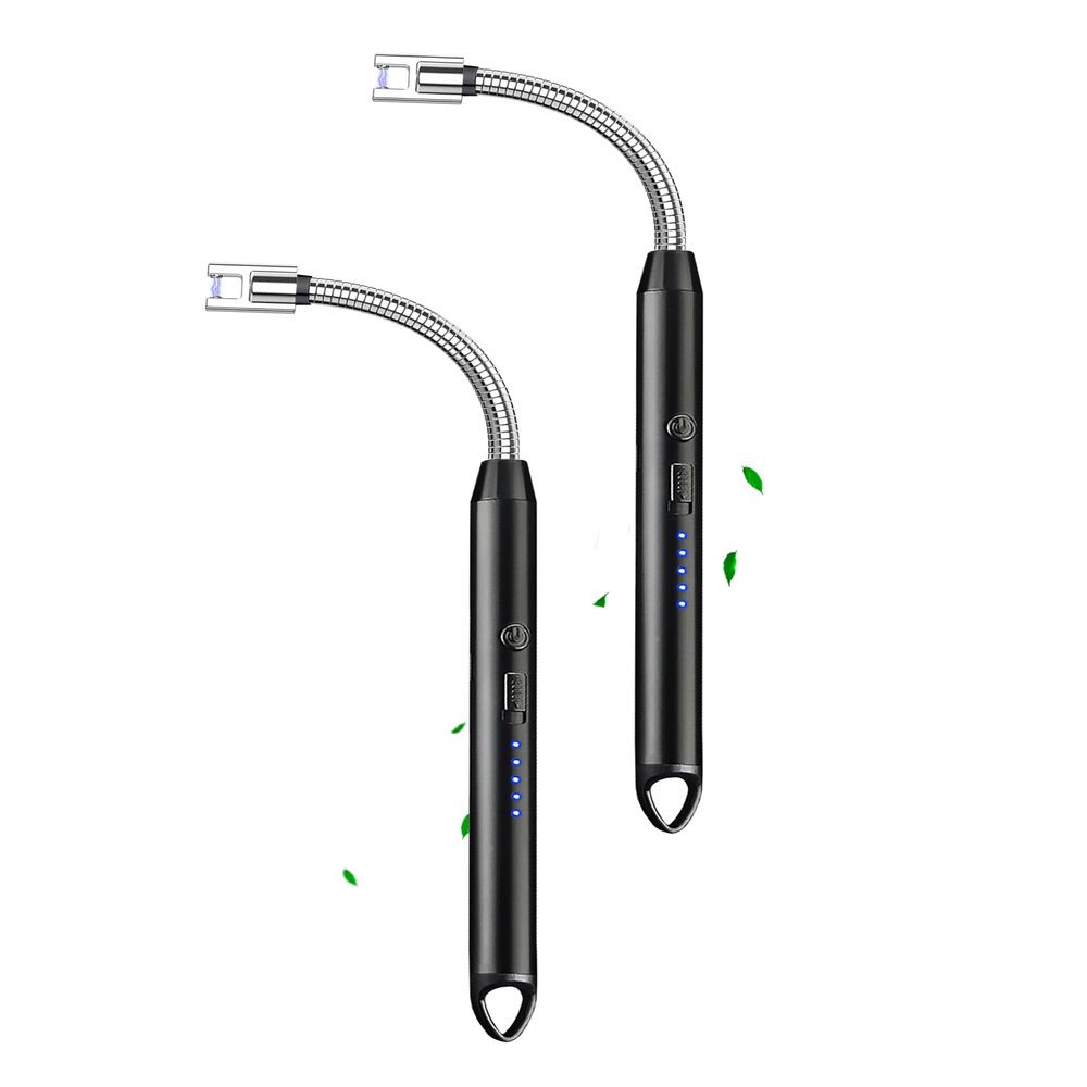ELCELC 2 Pack Electric Candle Lighter Plasma Flameless Arc Windproof 360 Long Neck Flexible with LED Power Display Lighters for Candle for BBQ, Grill, Camping, Fireplace, Stove