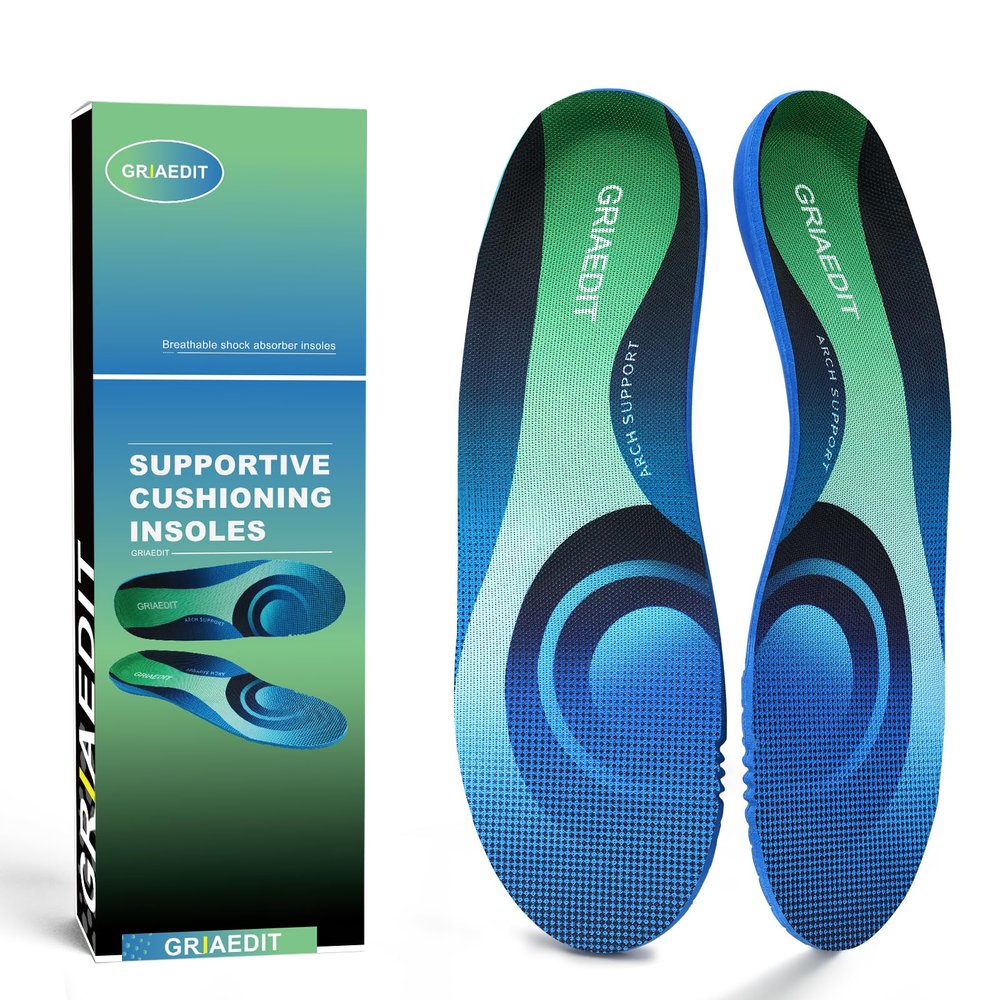 GRIAEDIT Plantar Fasciitis Insoles for Men Women,High Arch Support for Pain Relief,Inserts Orthotic for Flat Feet Absorbing Inserts Standing All Day,Insoles for Work Boots(M9-9.5/W11-11.5)