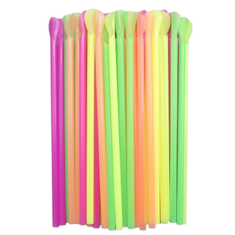 100 Pcs Spoon Straws Disposable Snow Cone Straws Flexible Plastic Straws Milkshake Drinking Straws Slushie Straws With Spoon