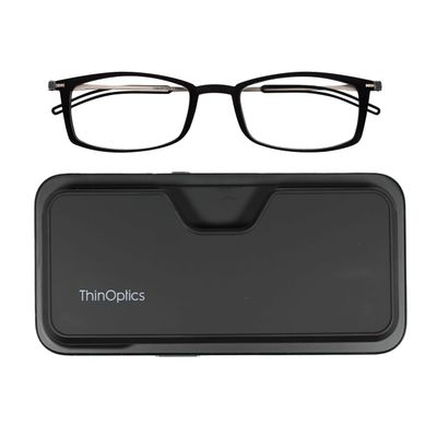 Always With You ThinOptics Reading Glasses - Ultra Thin and Lightweight Readers with Case - MagSafe Compatible - Black 2.0x