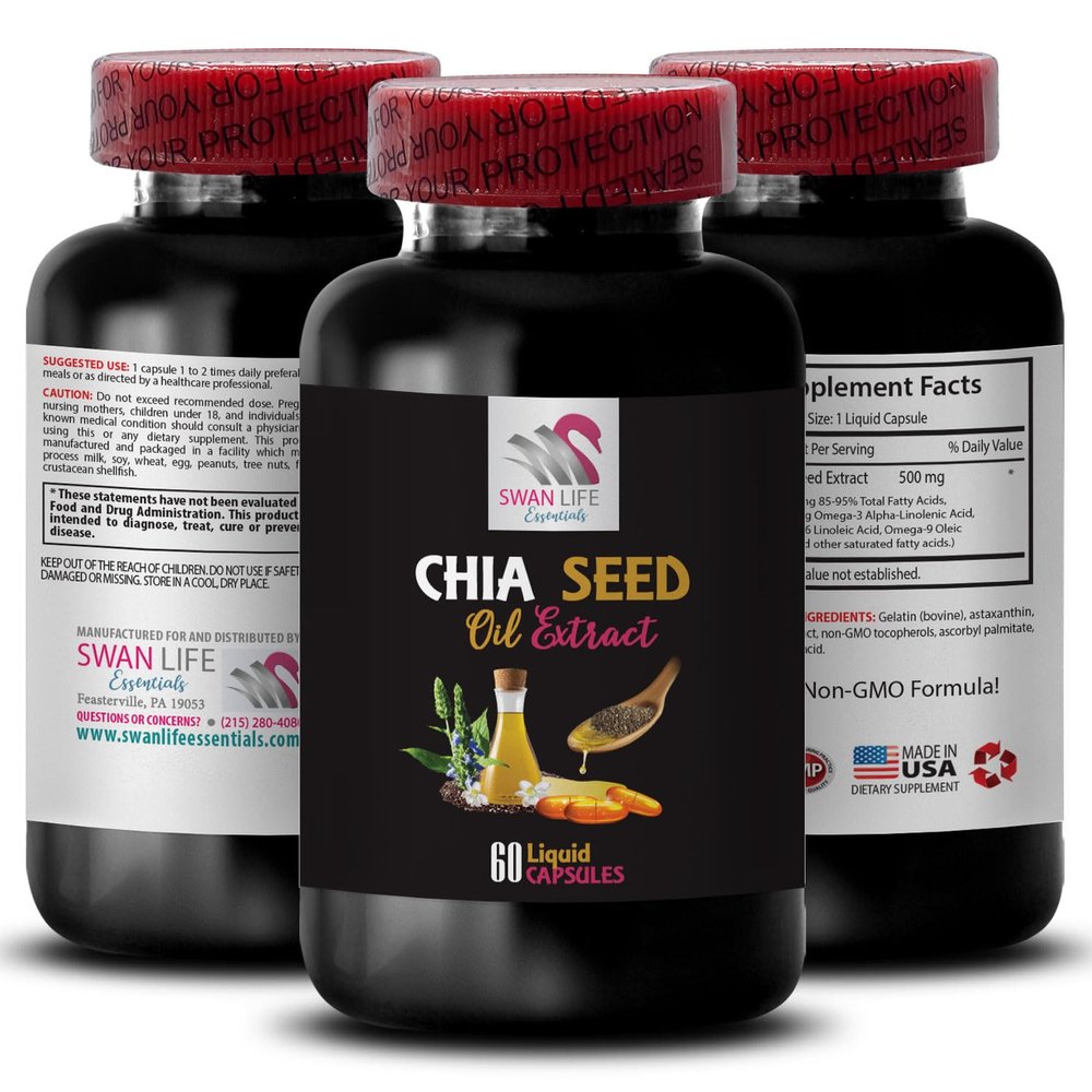 Lightweight Oil - CHIA Seed Oil Extract - Hair Smoothness, Hydration Booster, Glow Enhancer, Facial Oil, Revitalizing Oil, Natural Hair, Softening Oil, Chia Extract, Deep Hydration 1 Bottle 60 Caps