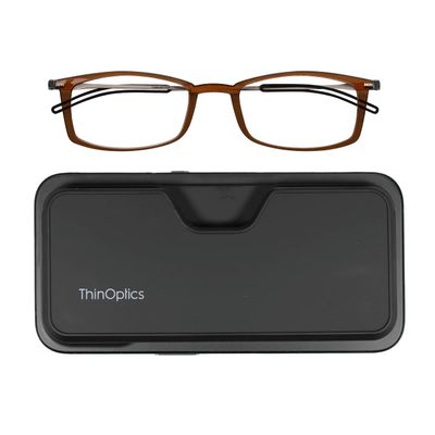 Always With You ThinOptics Reading Glasses - Ultra Thin and Lightweight Readers with Case - MagSafe Compatible - Brown 1.0x