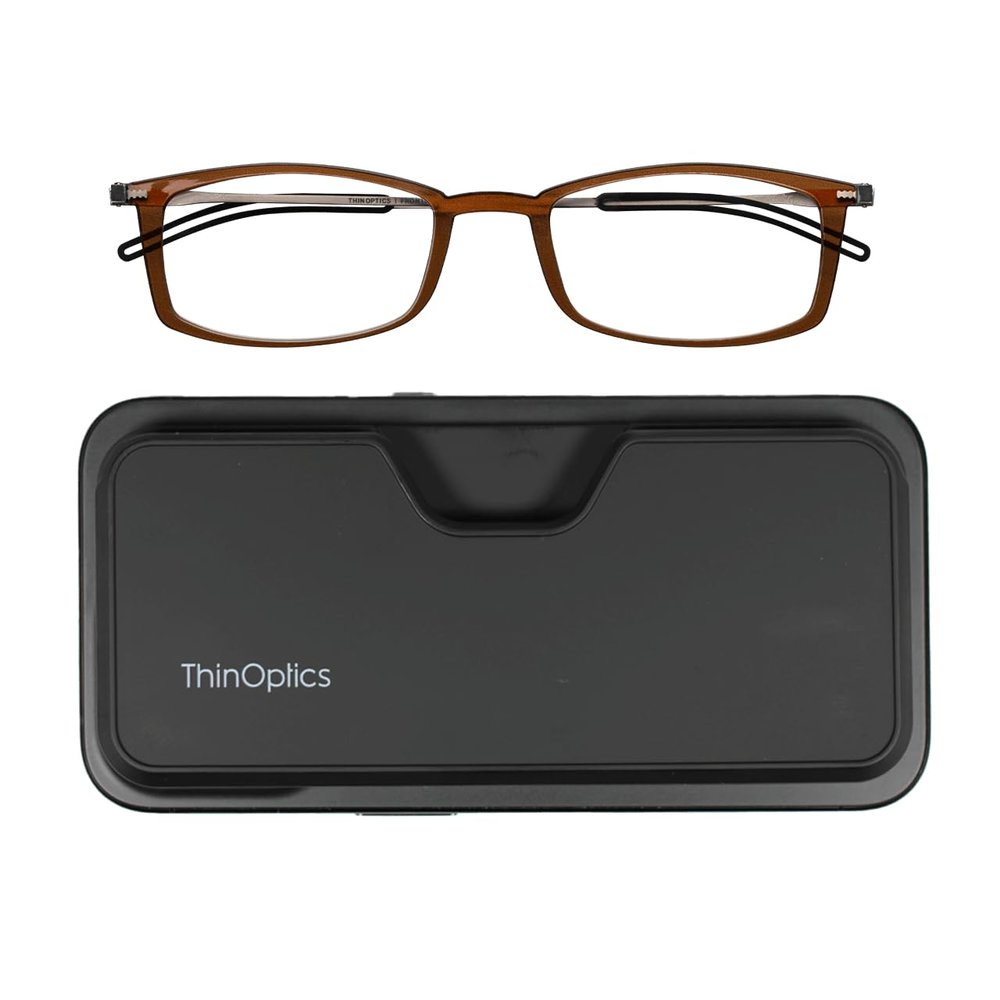 Always With You ThinOptics Reading Glasses - Ultra Thin and Lightweight Readers with Case - MagSafe Compatible - Brown 1.0x