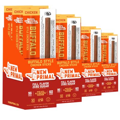 New Primal Buffalo Chicken Sticks, Keto, Gluten Free Healthy Snacks, Sugar Free Low Carb High Protein, Jerky Meat Stick, 9g Protein, 80 Pack