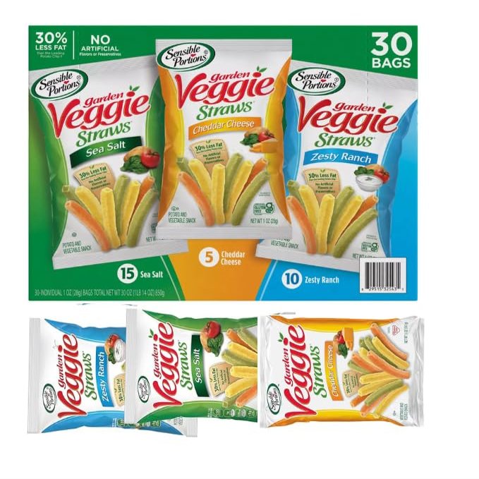 Sensible~Portions Garden~Veggie Straws Variety Snack Pack, 30 Packs/1 oz, favourable for all Occassions
