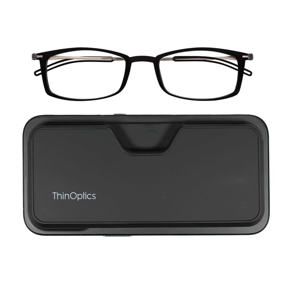 Always With You ThinOptics Reading Glasses - Ultra Thin and Lightweight Readers with Case - MagSafe Compatible - Black 2.5x