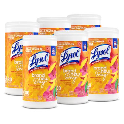 Lysol Day Disinfecting Wipes - Mango Scent - 80 / Canister - 6 / Carton - White