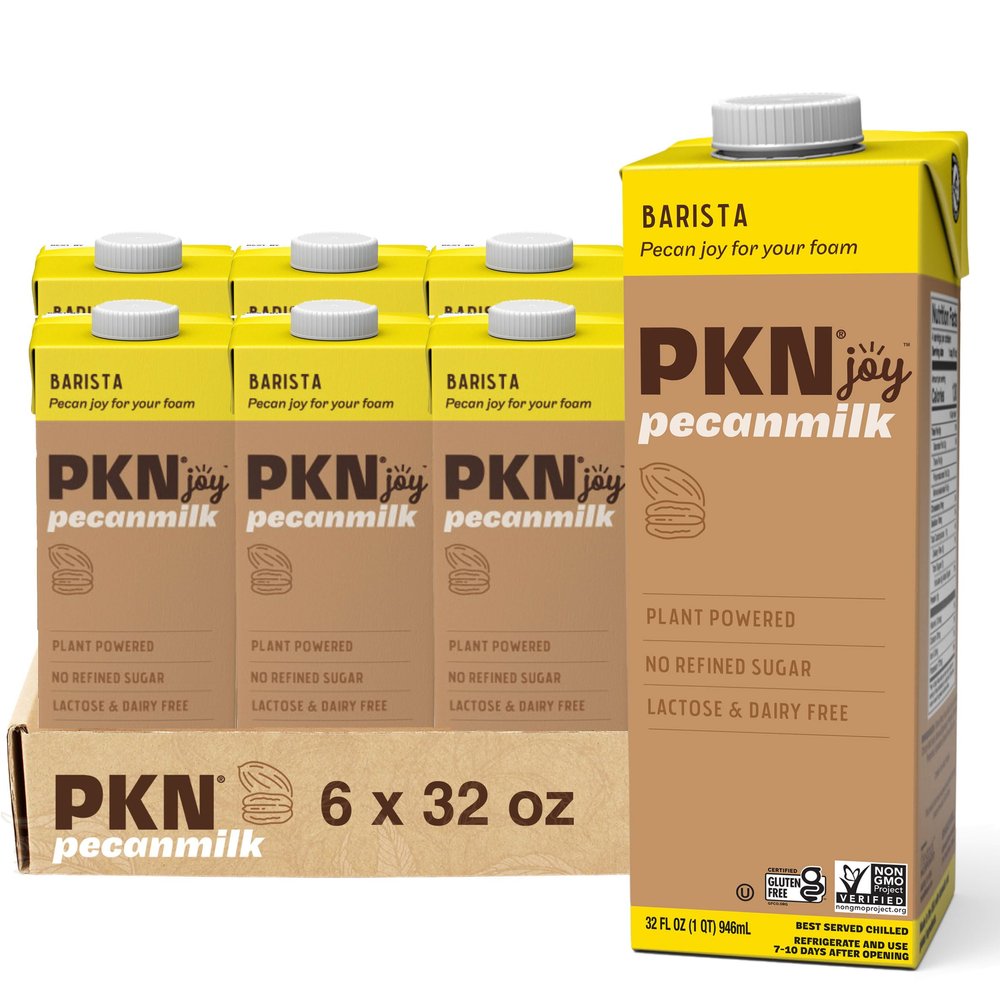 PKN Plant-Based Pecan Milk Barista Style - 32 Fl Oz (Pack of 6) - Dairy & Gluten Free, Vegan, Non-GMO Milk Alternative for Coffee, Cereal & Everyday Use - Clean Ingredients Nut Milk