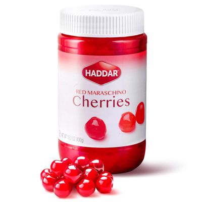 Haddar Red Maraschino Cherries, 15.2 oz | Old Fashioned Cocktail Cherries | Sweet & Vibrant Cherries for Dessert Garnish, Baking, Drinks